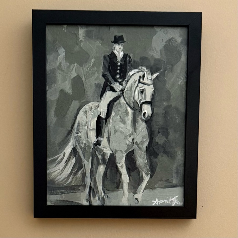 Original painting EQUESTRIAN dressage abstract IMPRESSION  monochrome framed